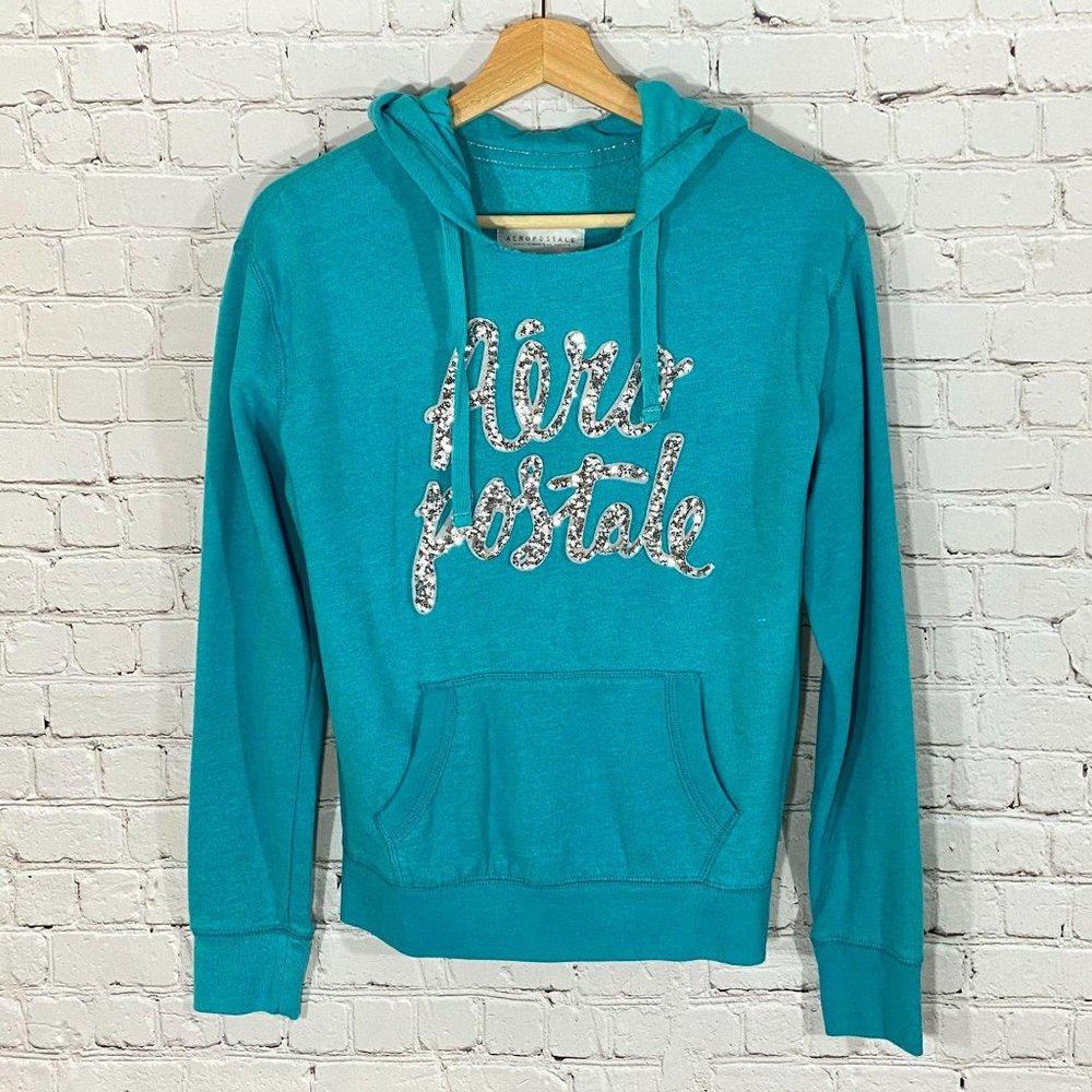 Aeropostale Hoodie Sequin Teal M